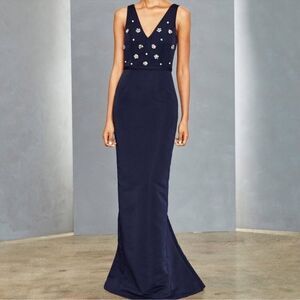 Amsale Evenings Nia Navy Blue Embellished Maxi Dress for BHLDN 4 NWT